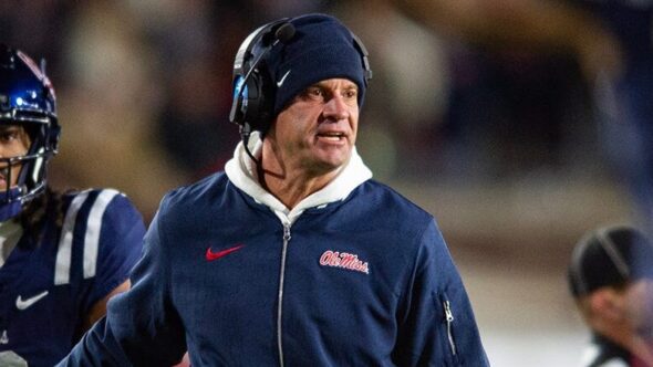 Ole Miss coach Lane Kiffin yells during the Egg Bowl game against Mississippi State