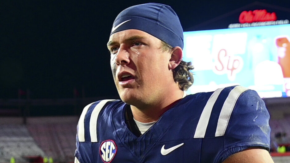 Ole Miss Rebels quarterback Jaxson Dart (2) reacts after the game against the Mississippi State Bulldogs